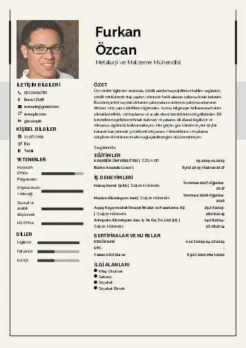 Metalürji Ve Malzeme Mühendisliği Cv Örnekleri cv indir